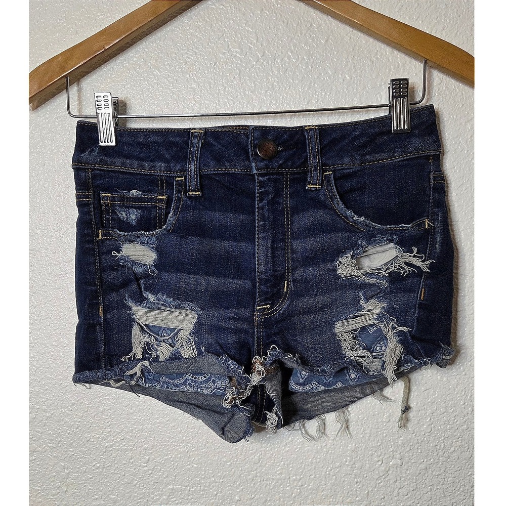 American Eagle Distressed Denim Shorts High Rise Shortie Cutoff Frayed